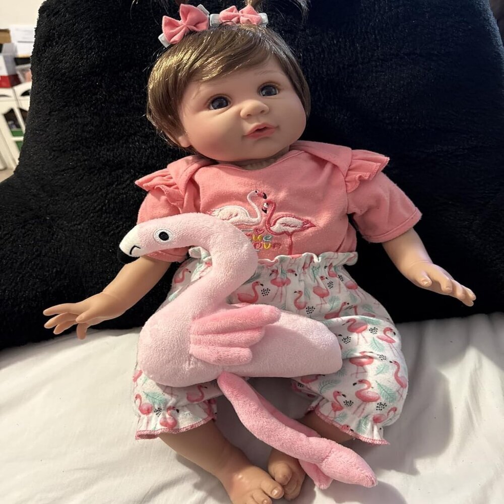 🆕22Inch Soft Cloth Body Newborn Baby Poseable Limbs Smiling Flamingo Baby Girl